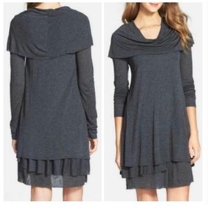 Kensie charcoal tiered jersey dress with cowl neck Size M